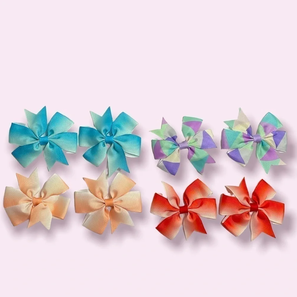 Ribbon bows set of 4 pairs Baby Hairbows Kids Hairclips Headwear Accessories